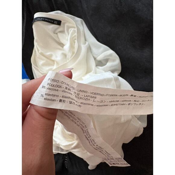 Zara White Chiffon Pleated Long Sheer Sleeve Blouse Size M - Picture 7 of 7